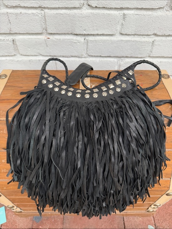 Maje Handbags - Maje Black Fringe Shoulder Bag with Stud Detailing